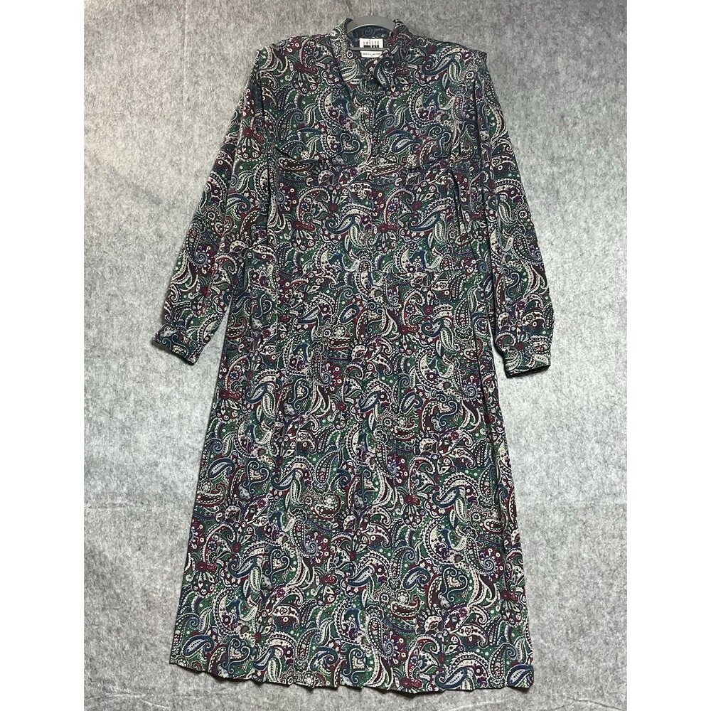 Vintage Leslie Fay Dress Womens 10 Paisley Maxi Cottage Office Retro 90s Capsule